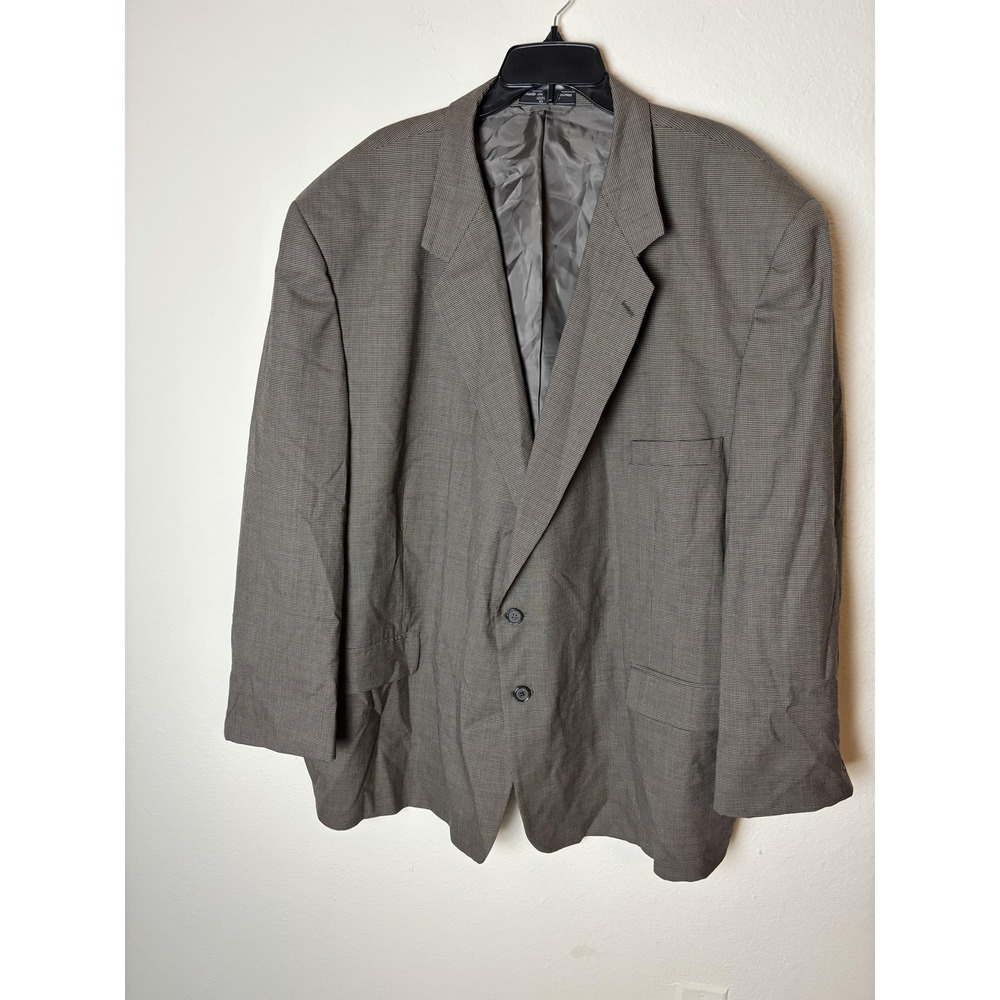 Hardy Amies Blazer Mens 60R Gray Wool Checkered Sport Coat Jacket Classic Formal
